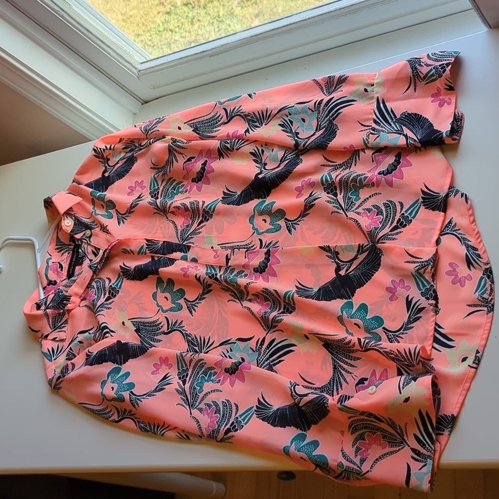 Pink Floral Button Up Blouse Women's XS - Picture 2 of 7